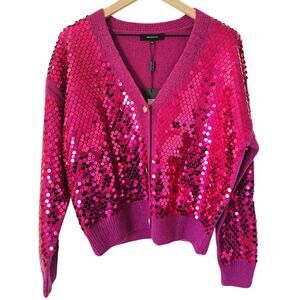 NWT Beulah Style Fuchsia Sequin Cardigan M/L Pink Gold Button Sweater